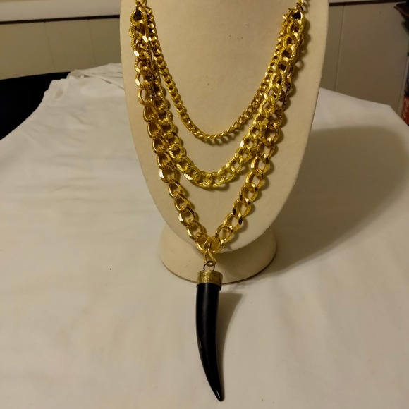 Iris Apfel & Bajalia Gold Chain & Bone Horn Pendent Statement Necklace - Picture 14 of 16